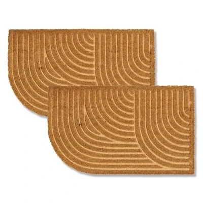 Afbeelding van Set van 2 moderne kokosdeurmatten voor voordeur, 45 x 75 cm, afgerond, natuur, antislip, vuilafstotend, binnen en buiten
