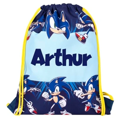 Afbeelding van SONIC THE HEDGEHOG Gepersonaliseerde kindertas met trekkoord, schooltas voor kinderen, gepersonaliseerd cadeau jongens, zwemtas blauw, Blauw