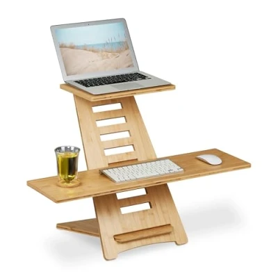 Afbeelding van Relaxdays bureau verhoger bamboe zit sta laptop verstelbaar