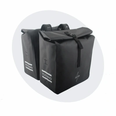 Afbeelding van Voltano Dubbele Rolltop Fietstas Volledig Voorgevormd 50 Liter Zwart 100% Waterdicht