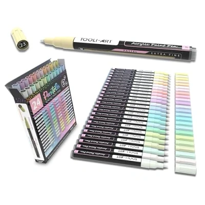 Afbeelding van Set van 24 pastelstiften uit de Special Colour serie acrylverf, 0,7 mm, extra fijne punt, voor knutselen zoals schilderen op steen, glas, kopjes, hout,