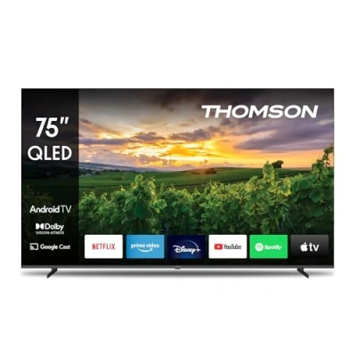 Image de THOMSON 75 Pouces (189 cm) QLED Smart Android TV, Google Assistant, Wi Fi, Dolby Digital, Bluetooth, Triple Tuner (Câble/Satellite/Antenne), HDMI, CI+, A+ Panneau 75QA2S13
