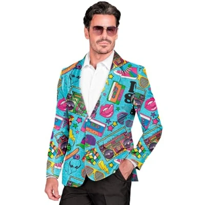 Afbeelding van Widmann Jaren 80 &amp; 90 Kostuum So In Love With The 80s Colbert Man Blauw Medium Carnavalskleding Verkleedkleding