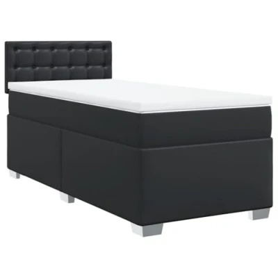 Image de vidaXL Sommier à lattes de lit avec matelas Noir 90x200 cm Similicuir