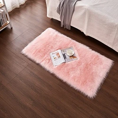 Afbeelding van Schapenvacht / Lamsvacht Kunstbont Tapijt voor Woonkamer Decoratie Tapijt, Stoel Sofa Mat Slaapkamer of Kinderkamer, Bed, Bank (Roze, 50 x 150 cm)