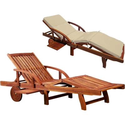 Afbeelding van Casaria Ligstoel Tami Sun Acacia incl. Kussen &amp; Wielen Beige
