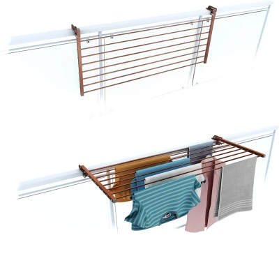 Afbeelding van Foxydry DUO 100C Het opvouwbare balkon droogrek dat beide kanten op kantelt geschikt voor balustrades met rechthoekige leuning koperoranje kleur 102 x 63 8 cm