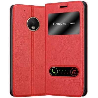 Afbeelding van Cadorabo Hoesje geschikt voor Motorola MOTO G5 PLUS in SAFRAN ROOD Beschermhoes met magnetische sluiting, standfunctie en 2 kijkvensters Book Case Cover Etui