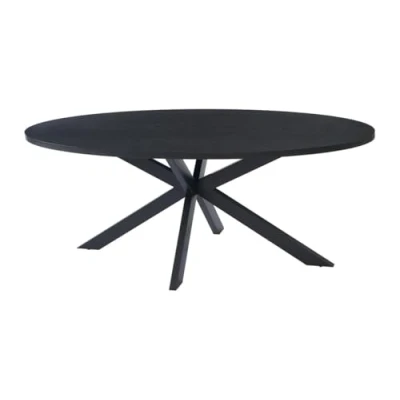 Afbeelding van Vente unique Eettafel 8 personen van eikenfineer en metaal Zwart LINIOMA L 200 cm x H 76 D 100