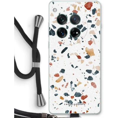 Afbeelding van Case Company® hoesje met Koord geschikt voor OnePlus 12r Terrazzo N4 Telefoonhoesje Zwart Bescherming aan alle Kanten en Over de Schermrand