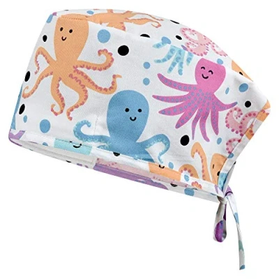 Afbeelding van B well chirurgische muts voor dames, kuil, accessoires verpleegsters, tandartsen, farmaceutica, dierenartsen (octopus)