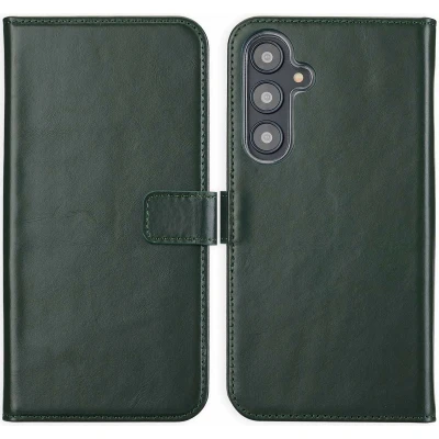 Afbeelding van Selencia Hoesje Geschikt voor Samsung Galaxy S24 FE Met Pasjeshouder Echt Lederen Bookcase Groen