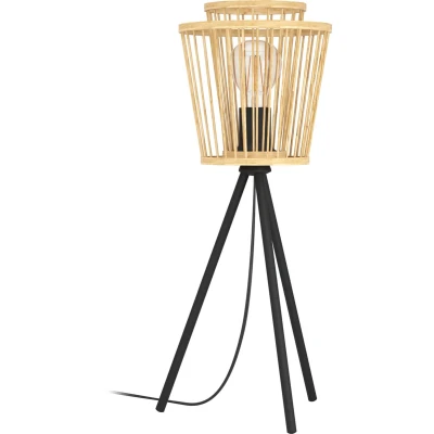 Afbeelding van EGLO Hykeham Tafellamp E27 57 cm Driepoot Staal/Bamboe Zwart/Bruin