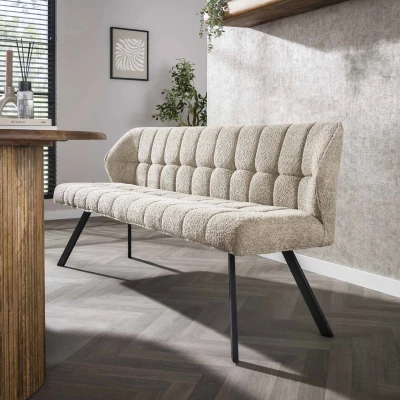 Afbeelding van Davidi Design Raster Zand Bouclé Eetkamerbank 180 cm