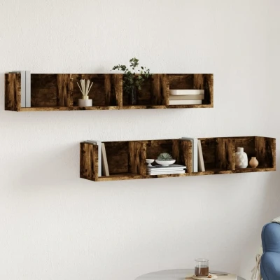 Afbeelding van Wandkasten 2 st 99x18x16,5 cm bewerkt hout gerookt eikenkleur
