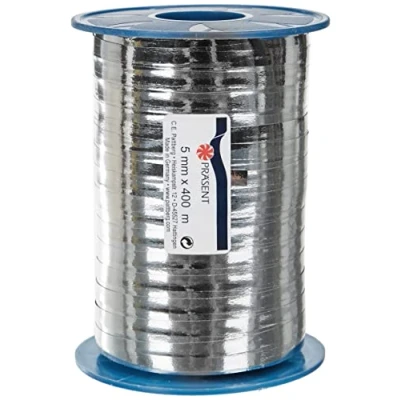 Afbeelding van Präsent MEXICO geschenklint zilver metallic 400 m Bolduc voor verpakking, breedte 5 mm, decoratie &amp; knutselen, decoratielint geschenken, elke gelegenheid