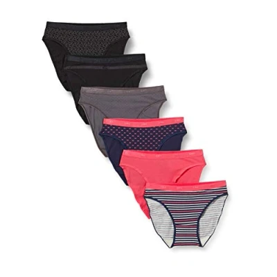 Image de DIM Femme Les Pockets Coton Stretch x6 Culotte, Lot Pretty Rose/Lot Noir Logo, S