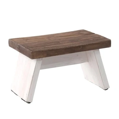 Afbeelding van DESIGN DELIGHTS Vintage voetenkruk van massief gerecycled hout 18,5 x 29 19,5 cm (H B D), shabby chic houten kruk, kleur: 05 natuurlijk wit