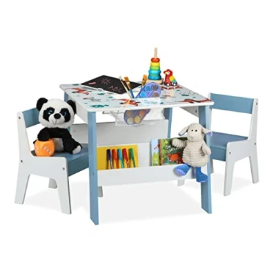 Afbeelding van kindertafel en 2 stoeltjes met opbergruimte peuter kinderstoeltjes