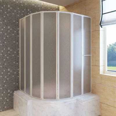 Afbeelding van Douche en badscherm 140 x 168 cm 7 panelen met handdoekrek