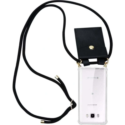 Afbeelding van Cadorabo Hoesje geschikt voor Samsung Galaxy J7 2016 in ZWART Silicone Mobiele telefoon ketting beschermhoes met gouden ringen, koordriem en afneembare etui