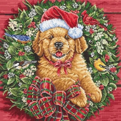 Afbeelding van Christmas Puppy Aida telpakket Letistitch