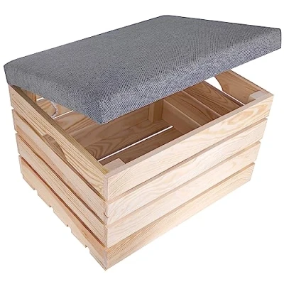 Afbeelding van Creative Deco Houten Gestoffeerde Opbergkist 50 x 40 35 cm Bank Kist Poef met Opbergruimte voor Lleine voorwerpen, Dekens, Kussens, Boeken, Speelgoed