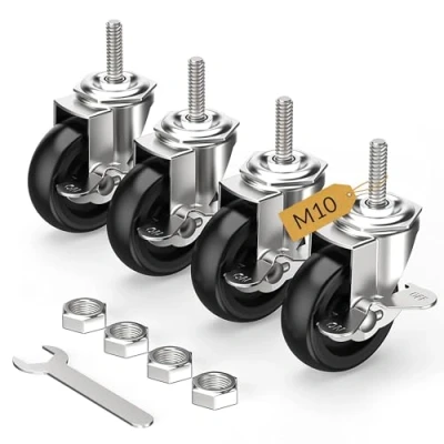 Afbeelding van HOLKIE Set van 4 zwenkwielen met rem 75 mm M10 x 1,5 30 (schachtdiameter 10 mm, schachtlengte mm) vergrendelbare zwart