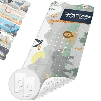 Afbeelding van avakido® Badmat voor kinderen, antislip, met 2 ophanghaken, 100% BPA vrij, schimmelbestendig en machinewasbaar
