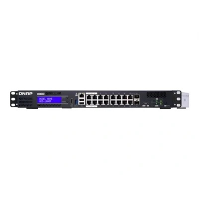 Afbeelding van QNAP QGD 1600P 8G, 16 poorts PoE Edge Switch (16 Havens), Netwerkschakelaar, Zwart, Grijs