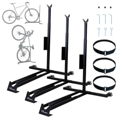 Afbeelding van CCLIFE Fietshouder voor 3 stuks mountainbike en racefiets, vrijstaand, verticaal horizontaal, in hoogte verstelbaar