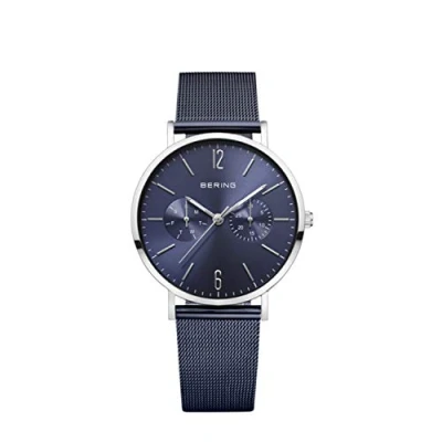 Afbeelding van BERING Dameshorloge analoog kwarts klassieke collectie horloge met armband van roestvrij staal en saffierglas 14236, Blauw/Zilver, blauw/zilver