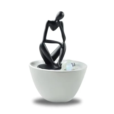 Afbeelding van Pensador Zen&#039;Light Moderne Binnenfontein Standbeeld heren Verwijderbaar Kleurrijk LED Licht Ongewoon cadeau idee voor Eigentijdse interieurdecoratie Gesloten circuit Tafelfontein H 26 cm