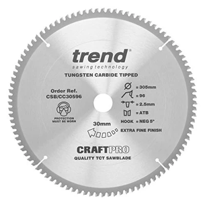 Afbeelding van Trend Verstekzaagblad voor hout, 305 mm diameter, 30 boring, 96 tanden, TCT, 2,5 zaaglijn, 5 haak, CSB/CC30596