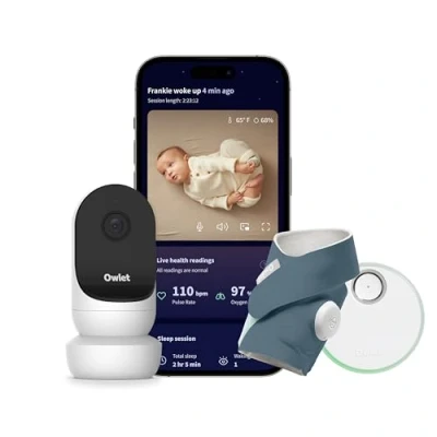 Afbeelding van Owlet Dream Sock &amp; Cam 2 Bundel Medisch gecertificeerde slimme babyfoon met camera en live hartslag , zuurstof gezondheidsmeldingen Blauw