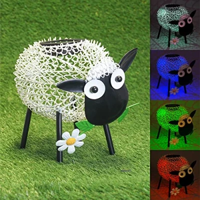 Afbeelding van Gadgy Solar Tuinverlichting Schaap Tuinlantaarn Wit en gekleurd Led licht met Leuk schaduweffect Dag/Nacht Sensor 27.5x16x22.5CM Buitenlamp zonne energie Metaal