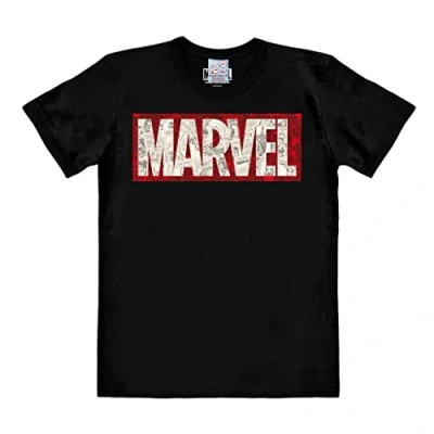 Afbeelding van Logoshirt® Marvel Comics I Logo Comic Block Bedrukt T shirt Heren en dames Ronde hals Korte mouwen Origineel gelicentieerd design, zwart.