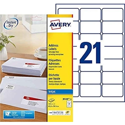 Afbeelding van AVERY 315 Witte zelfklevende adreslabels Formaat 63,5 x 38,1 mm Inkjet Print