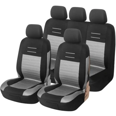 Afbeelding van Upgrade4cars Autostoelhoezen, grijs, zwart, autostoelhoezen voor en achterbank, universele pasvorm