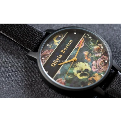 Afbeelding van Olivia Burton Varsity Matte Black &amp; Gold OB16VS05 Dameshorloge Zwart Goud 38 MM Lederen band