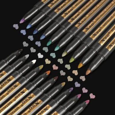 Afbeelding van XSG 20 stuks metallic permanente markeerstiften met fijne punt voor zwart papier, steenverf, kaarten maken, fotoalbum, scrapbooking, knutselen, metaal, hout, keramiek, glas