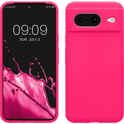 Afbeelding van kwmobile telefoonhoesje geschikt voor Google Pixel 8 Hoesje met siliconen coating Smartphone case in neon roze