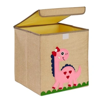 Afbeelding van Relaxdays opbergmand kinderkamer 30 l speelgoedmand deksel opvouwbaar vierkant dinosaurus 1