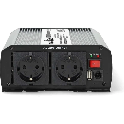 Afbeelding van Nedis Omvormer Gemodificeerde Sinusgolf 24V naar 230V 1000 W Piekvermogen: 2000 Screw Terminal Type F (CEE 7/3) / USB A Zilver