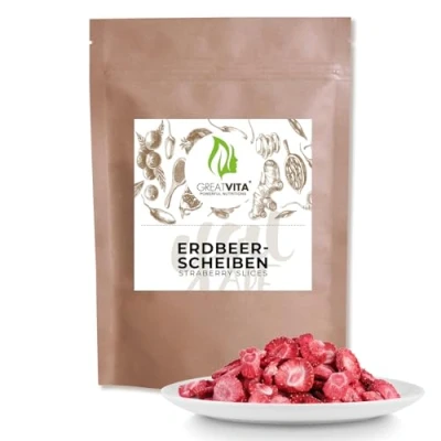 Afbeelding van GreatVita Gedroogde aardbeien, 250 g, gevriesdroogde aardbeienschijven, premium kwaliteit, zonder toegevoegde suiker, 100% volle vruchten