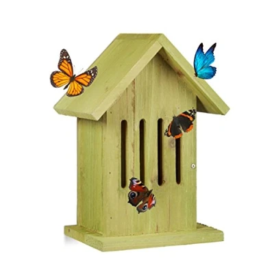 Afbeelding van Relaxdays vlinderhuis klein vlinderkast hangend tuin balkon vlinder hotel groen