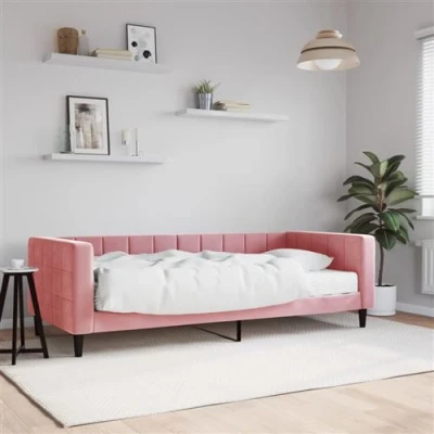 Afbeelding van vidaXL Slaapbank met matras 90x200 cm fluweel roze