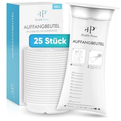 Afbeelding van 25 stuks opvangzakken met mondstuk, scheurvaste spuugzak ring, braakselzak voor braken, misselijkheid, reizen, auto, reismisselijkheid, wegwerpzakken