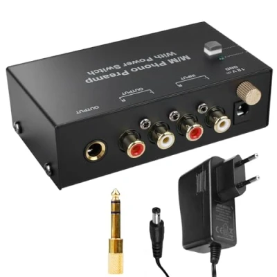 Afbeelding van Phono Voorversterker voor draaitafel met MM bemonsteringssysteem, RCA ingang en uitgang, stereo versterker niveau, zwart