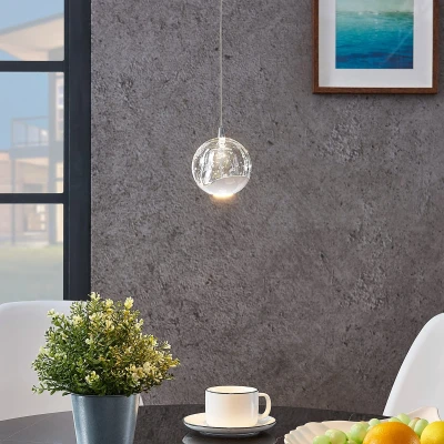 Afbeelding van Lucande hanglamp 1licht Glas, metaal H: 8.5 cm helder, chroom Inclusief lichtbron